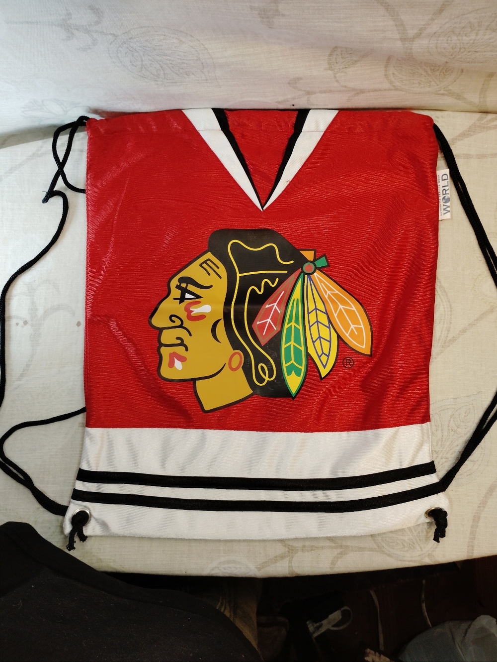 Blackhawks Red, Black & White Sports Drawstring Backpack